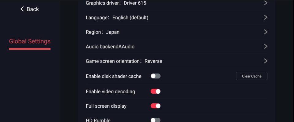 Ryujinx emulator configuration on Android